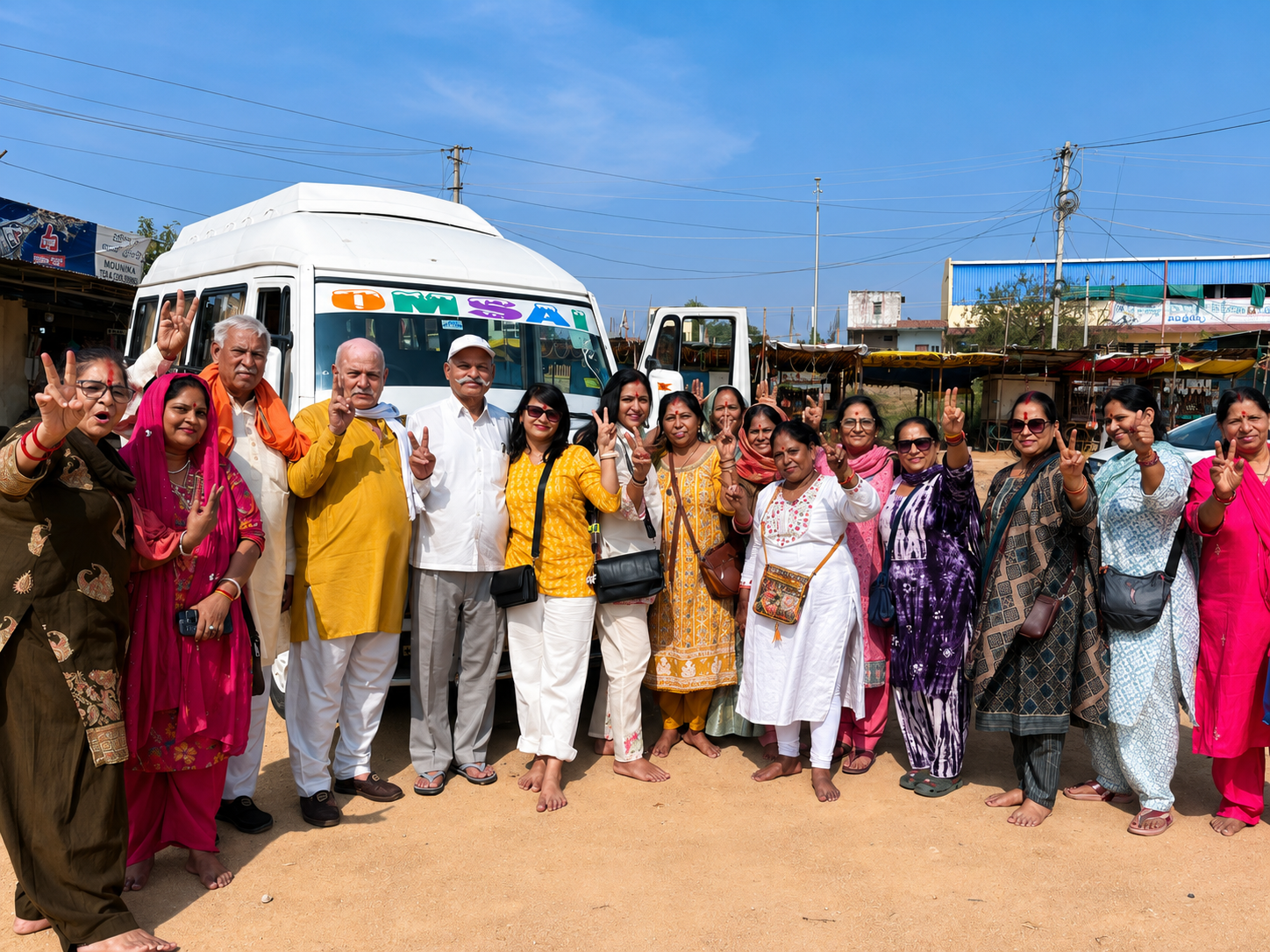 Happy travelers group journey India